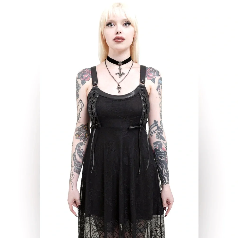 Killstar Anne Arkist Black Skull Lace Midi Goth Sleeveless Dress XL NWT - Picture 12 of 16